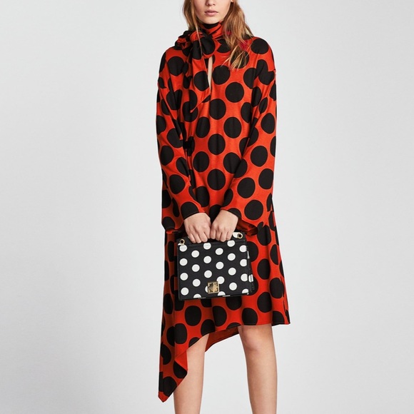 zara red and black polka dot dress
